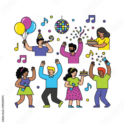 A colorful illustration of people celebrating