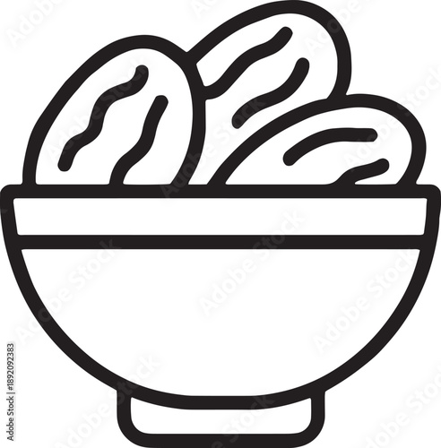 Black and white line drawing of a bowl of potatoes