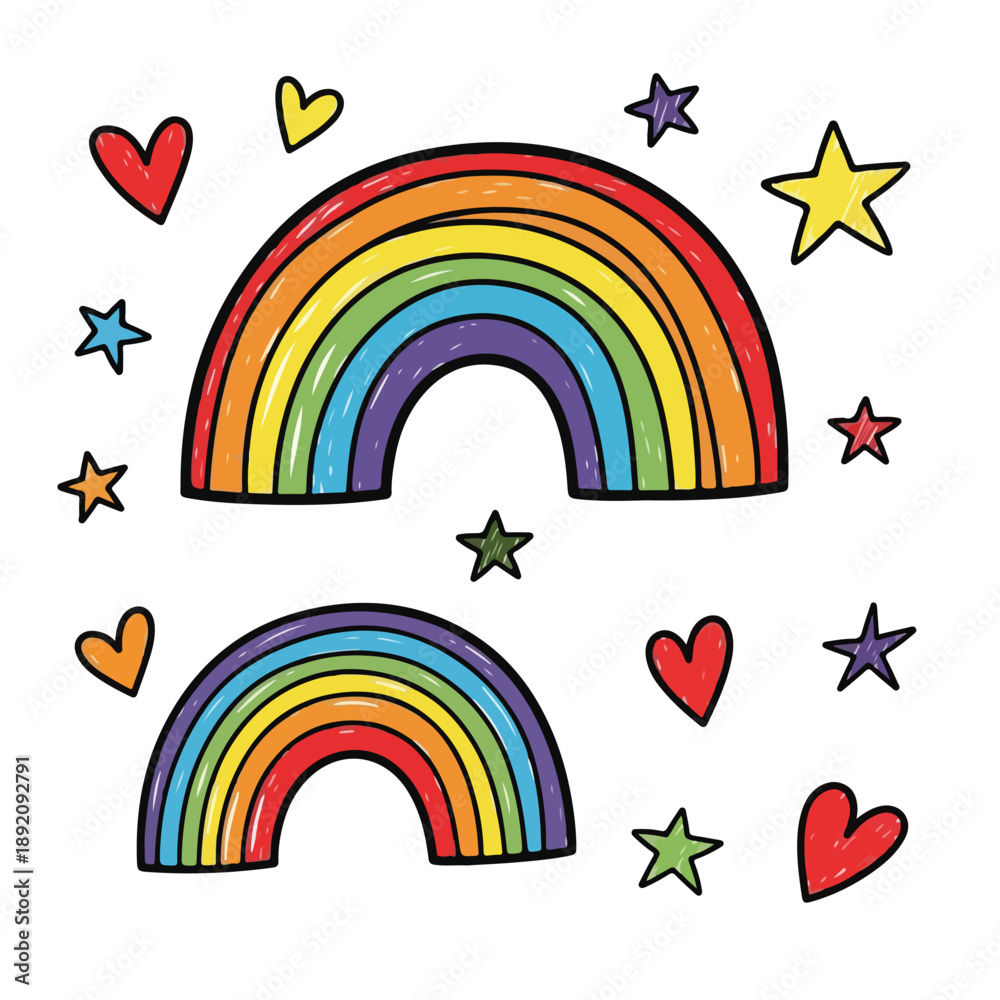 Obraz premium A colorful illustration of two rainbows with stars