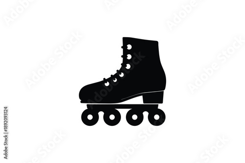 Single black roller skate with four wheels isolated on white background graphic illustration