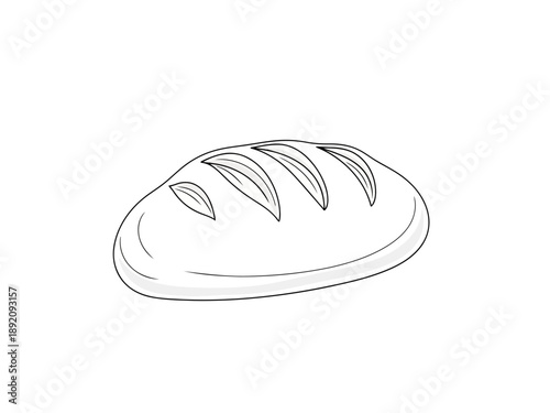 A black and white line drawing of a loaf of bread on a plate