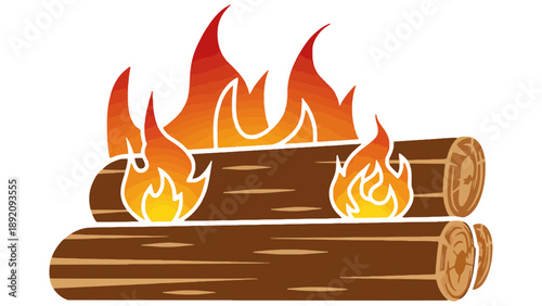 A cartoon illustration of burning logs on a white background