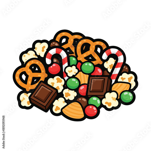 A colorful mix of holiday treats and snacks