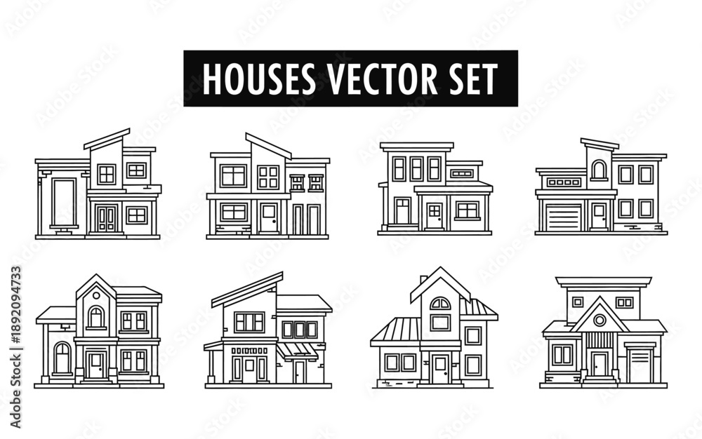 Naklejka premium Houses vector set with various architectural styles and designs