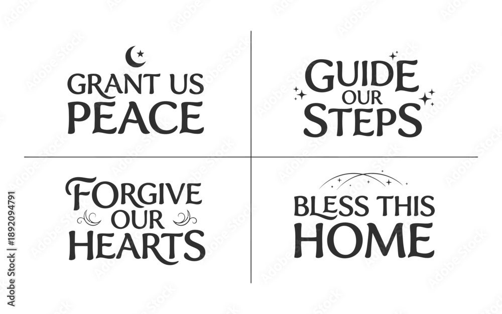 Obraz premium Four Inspirational Quotes on Peace, Guidance, Forgiveness, and Blessing in a Simple Layout