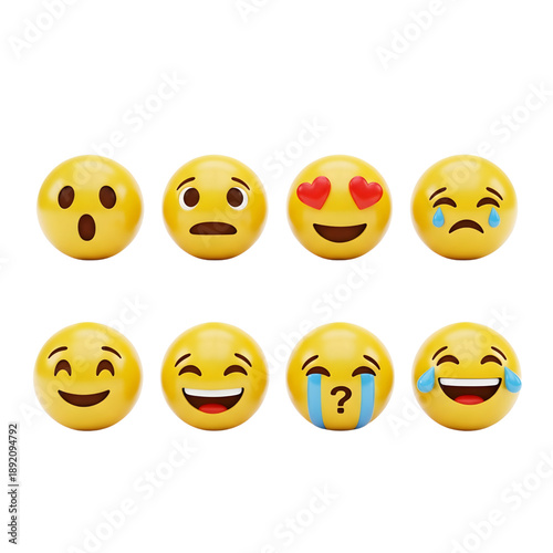 Set of emoticon faces expressing various emotions and reactions