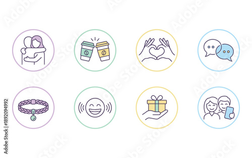 Collection of Icons Representing Social Interactions and Gifts