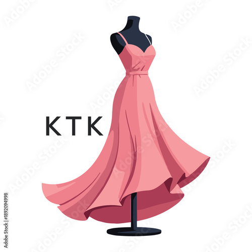 KTK Elegant Pink Dress. KTK Logo Design Fashion Boutique Branding. KTK Clothing Brand Identity Illustration.
