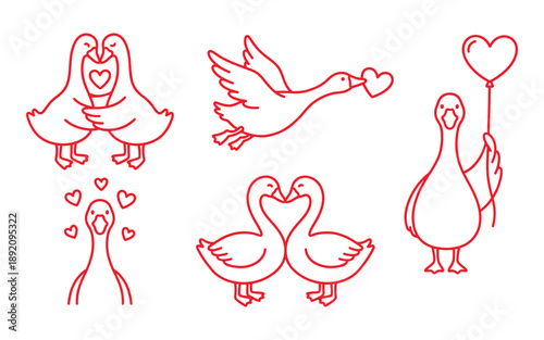 Sweet and tender vector illustrations of geese and swans celebrating love and companionship