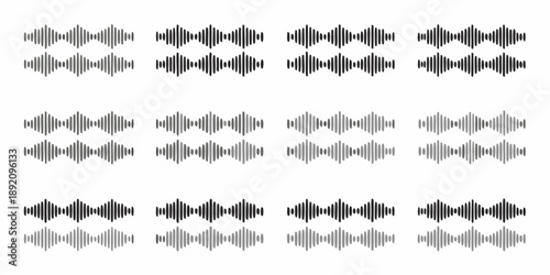 Abstract waveform patterns arranged in a grid on a white background