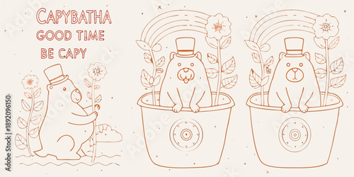 Photos Cute bears in pots with rainbow and flowers hand drawn illustration