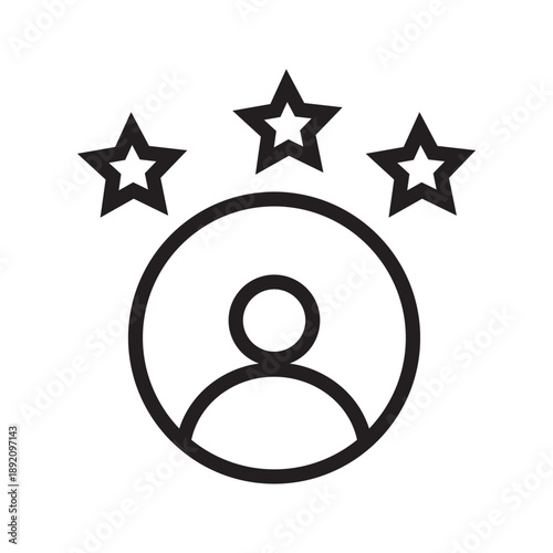 Minimal line icon of a user profile with star rating symbol, representing customer satisfaction, user feedback, reputation, and quality evaluation. Suitable for web, app, and UI design.