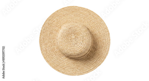 Fotografia Natural straw sun hat top down view