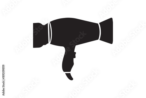 Black silhouette of a hairdryer on white background, studio shot