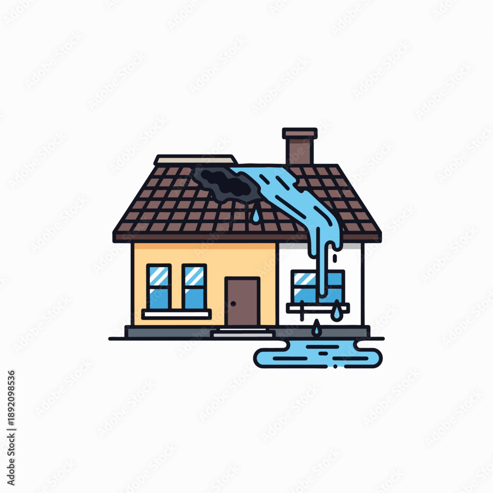Fototapeta premium Home damage from water pouring through the roof after a fire incident disaster