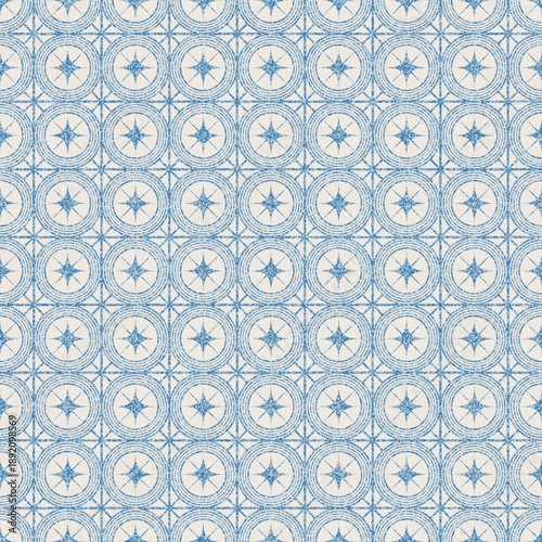 Blue geometric seamless pattern santorini style. Vintage texture. Design for fabric, textiles, wallpaper and wrapping paper. Hand drawn vector illustration.