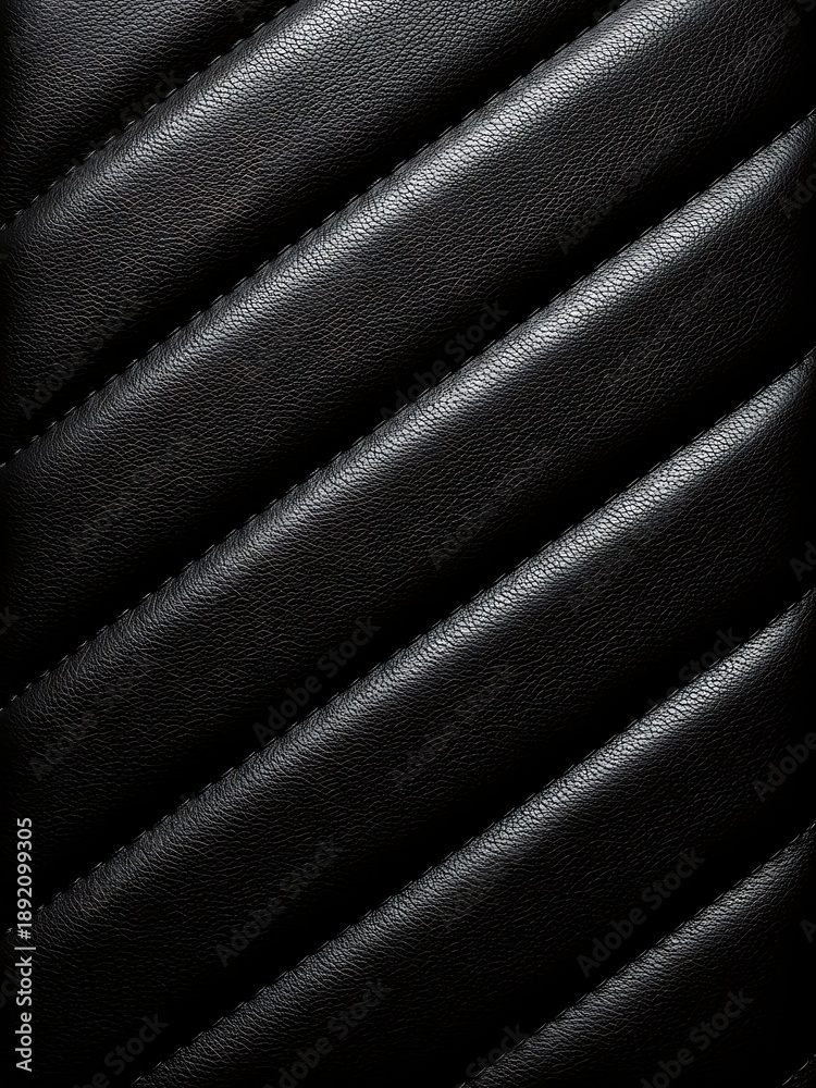 Obraz premium Black leather texture with diagonal stitching and subtle lighting effects