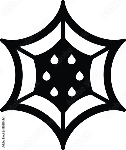 spiderweb with dew drops silhouette vector illustration on transparent background