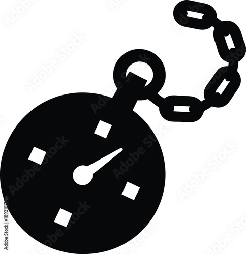 pocket watch with fob chain silhouette vector illustration on transparent background