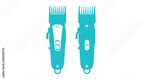 Two teal hair clippers with different attachments on a white background
