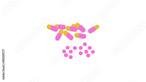 Expired drugs and various pills scattered on a white background