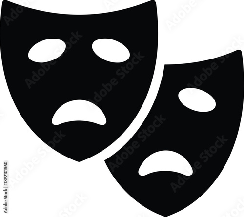 mask of tragedy frowning face silhouette vector illustration on transparent background