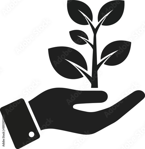Hand holding plant seedling, nurturing growth, new life, ecology concept, agriculture, sustainable development, transparent background
