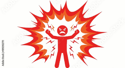 Angry Person Icon Exploding with Rage and Frustration.