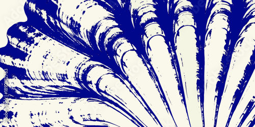 A detailed close up illustration of a vibrant blue scallop seashell