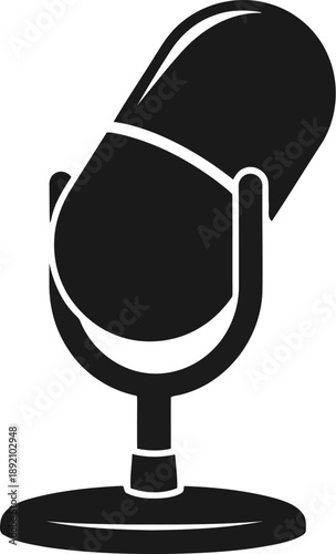 Microphone black silhouette icon representing sound recording, audio, podcasting, broadcasting, and voice communication