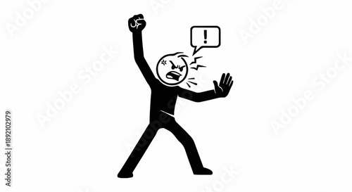 Angry Stick Figure Shouting Exclamation Mark Emotion.
