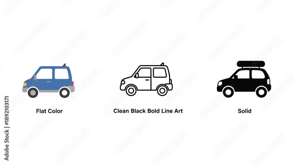 Naklejka premium Three different styles of car illustrations on a white background