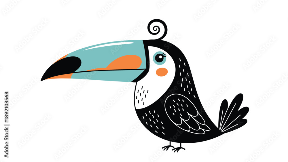 Fototapeta premium Stylized toucan bird illustration with a large colorful beak and decorative patterns for exotic nature themes or tropical wall decor.