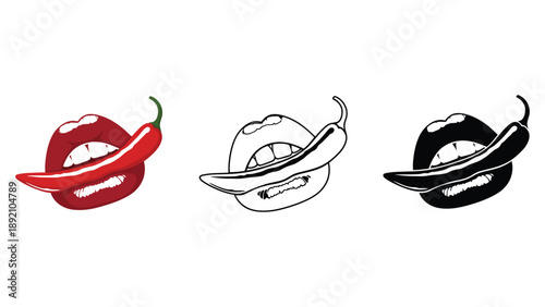 A set of chili pepper icons in different colors and styles