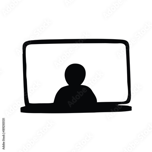Person on a video call on a laptop screen silhouette image