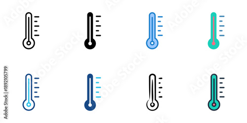 Thermometer icons set multiple style collection. Editable stroke 
