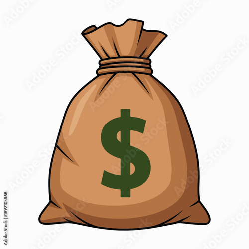 Cartoon money bag icon with a dollar sign symbol representing finance wealth and cash