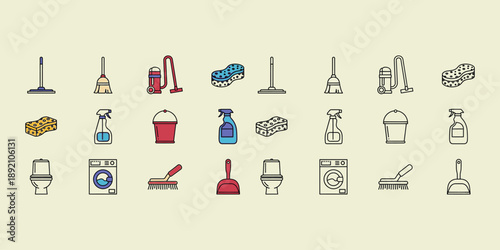 Cleaning supplies and household broom vacuum