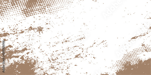 An abstract grunge background design featuring circular patterns with artistic ink splashes, dirty paint textures, and old paper powder drops on a colorful water wall illustration