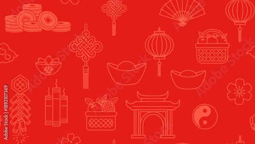 Chinese Cultural Symbols and Icons Illustration.