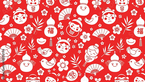 Chinese New Year Symbols and Icons Pattern.