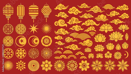 Collection of Golden Chinese Cultural Symbols.