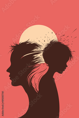 Inner Child Silhouette: Exploding Hair Memories under Warm Sun