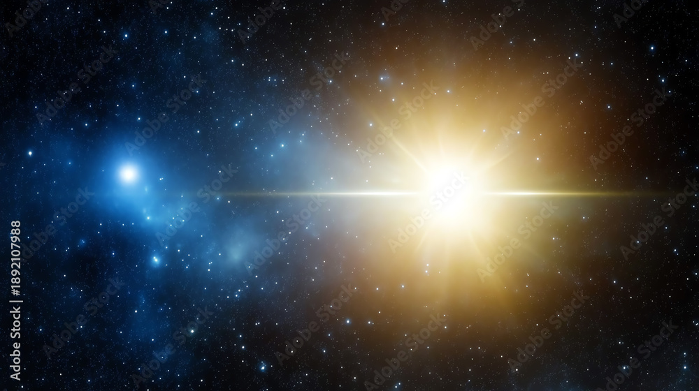Obraz premium A breathtaking cosmic scene showcasing the beauty of the universe with brilliant stars and a radiant sun illuminating the vastness.