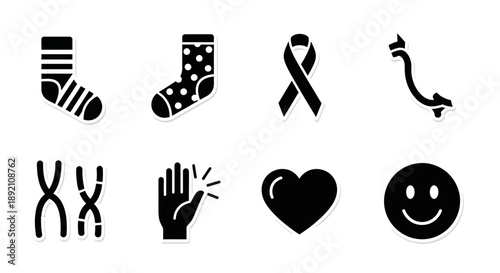 Collection of various black glyph icons socks ribbon hand and more