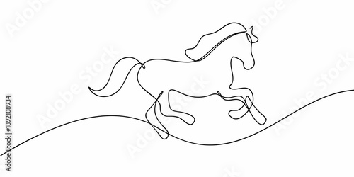Minimalist single line drawing of a galloping horse in motion