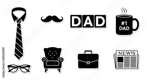 A collection of icons representing fatherhood and traditional masculine imagery