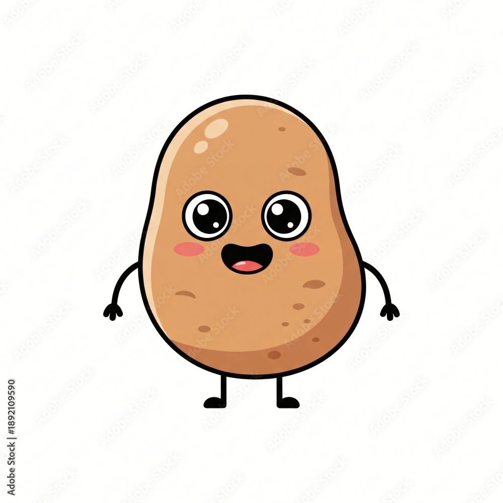 Obraz premium Cute cartoon of a potato, vector illustration on a solid white background, designed in a clean, minimalist, and modern style.
