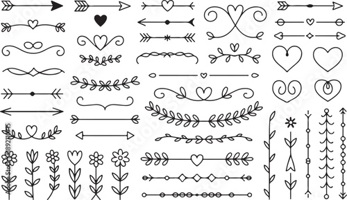 floral decorative elements arrows wreaths corners and frames set