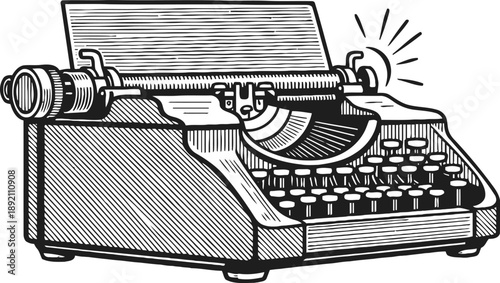 Classic vintage typewriter with detailed keys and carriage return lever, retro writing machine illustration